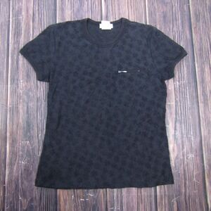 Esprit Shirt Womens Medium Black Floral Textured Zipper Pocket Tee Made USA